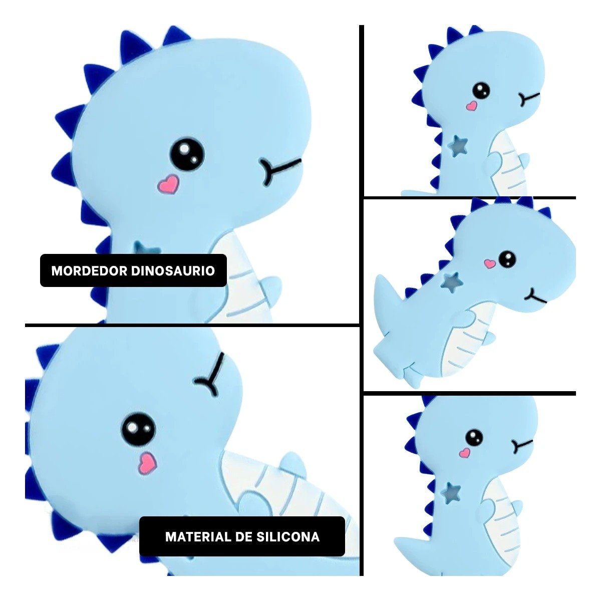 PACK4 LIMPIADOR SILICONA FORMA DINOSAURIO PARA BEBE AZUL PARA CUIDADO DIARIO Y+REGALO STICKER - 2