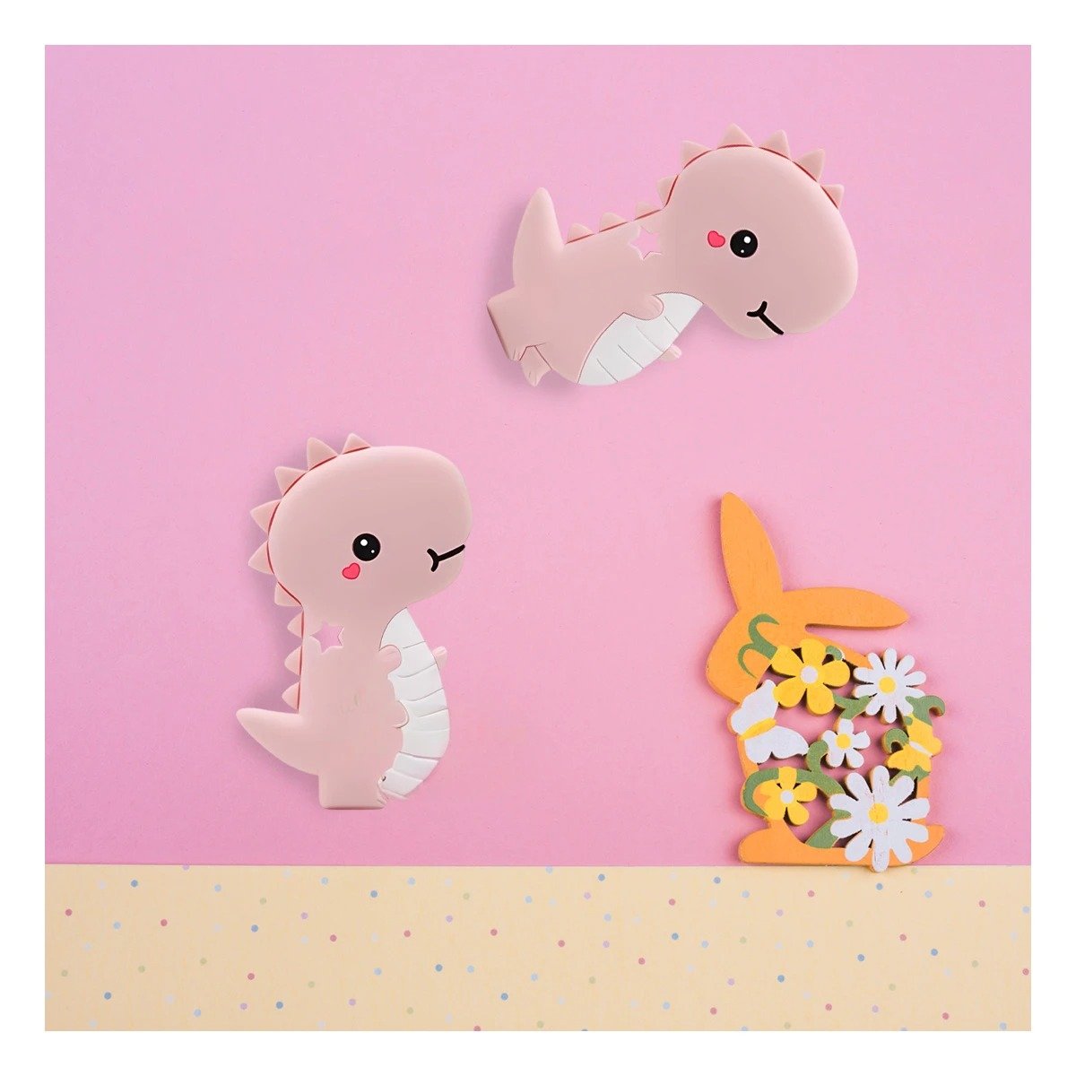 PACK12 ACCESORIO SILICONA MODELO DINOSAURIO PARA BEBE ROSADO PARA MASAJE BUCAL - 3