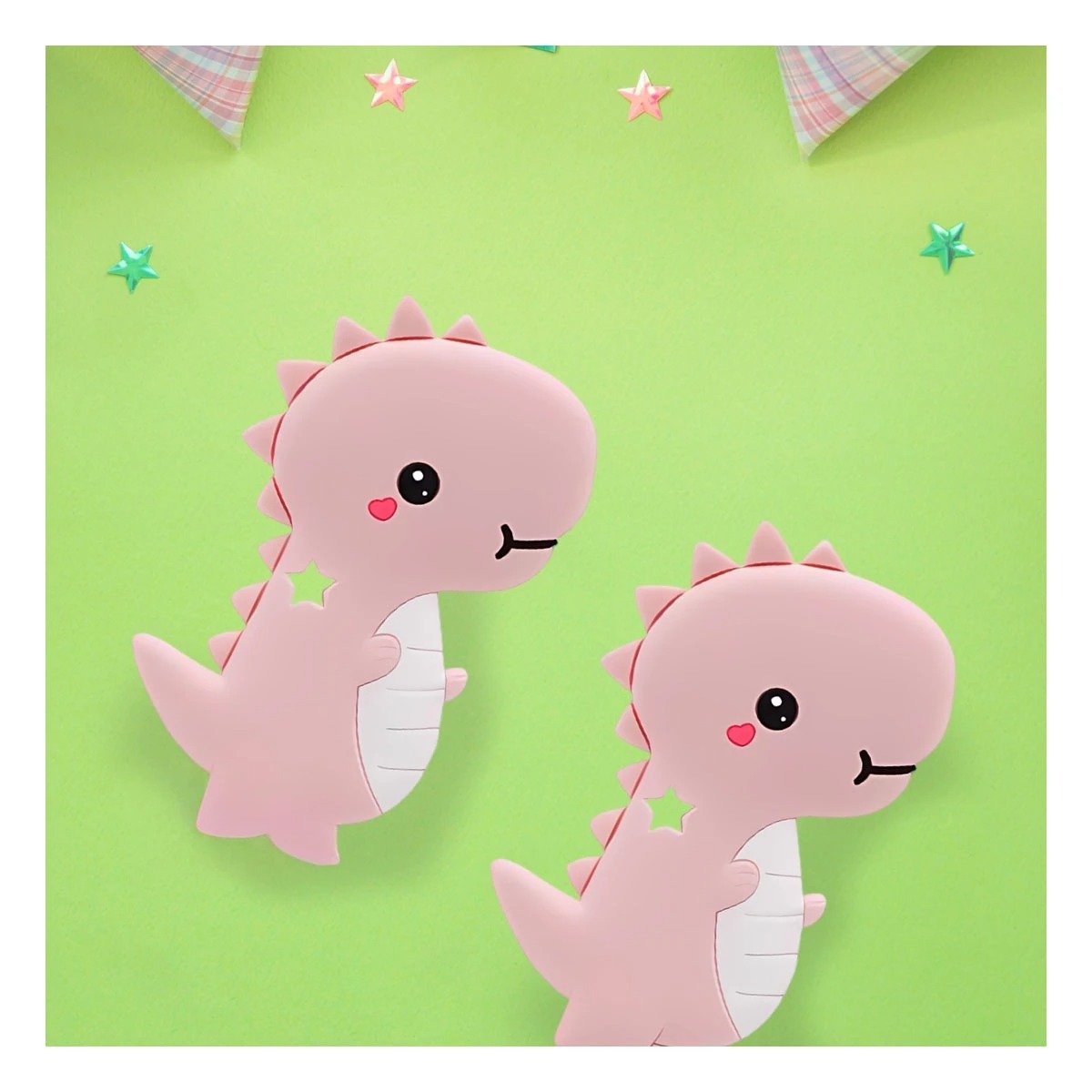 PACK12 ACCESORIO SILICONA MODELO DINOSAURIO PARA BEBE ROSADO PARA MASAJE BUCAL - 5
