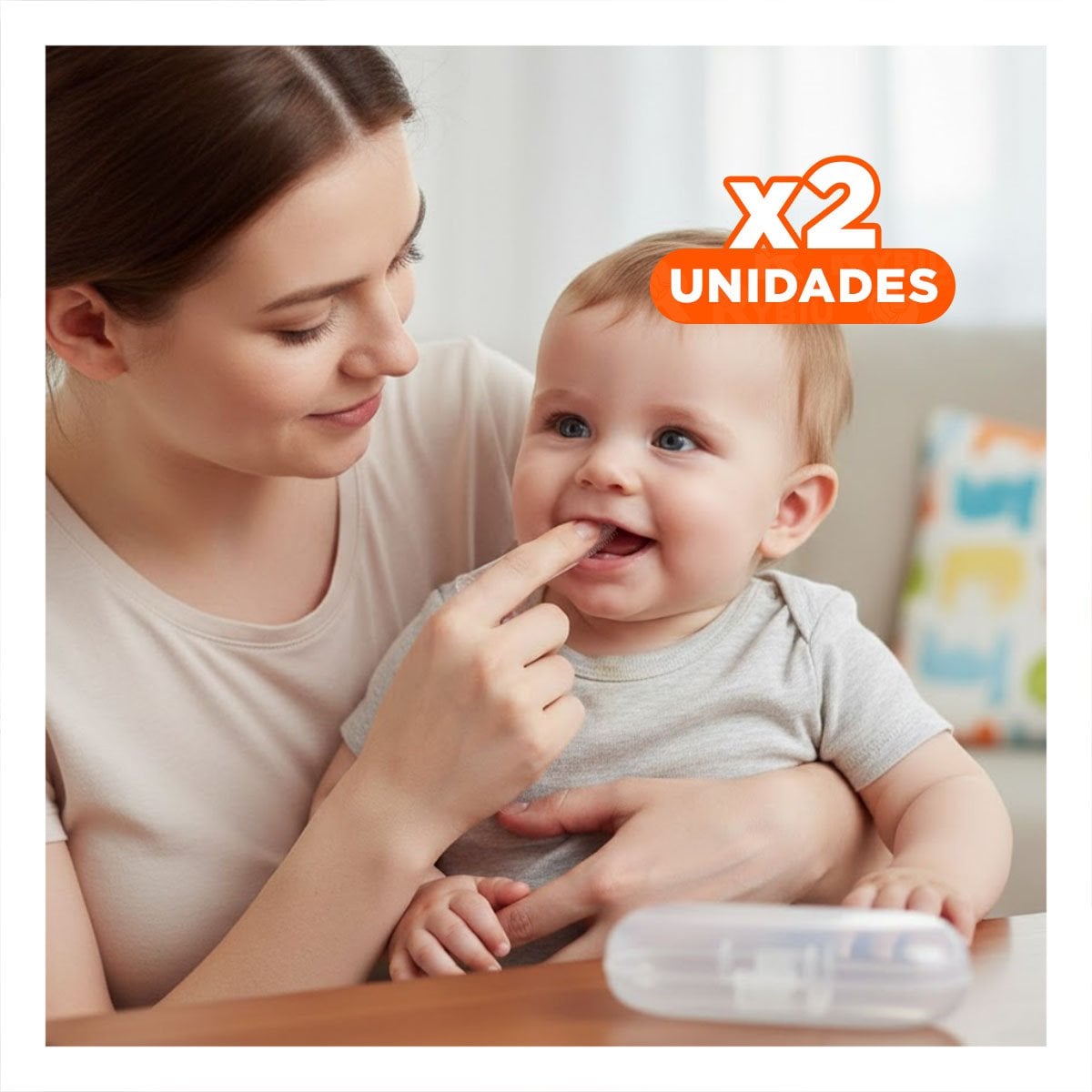 PACK2 CEPILLO SILICONA ESTILO DEDAL PARA BEBE CON ESTUCHE PARA JUGAR Y+REGALO STICKER - 1