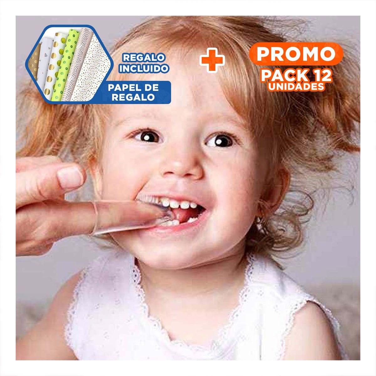 PACK12 MASAJEADOR ENCIAS ESTILO DEDAL PARA BEBE CON ESTUCHE PARA DIENTES Y+PAPEL REGALO - 1