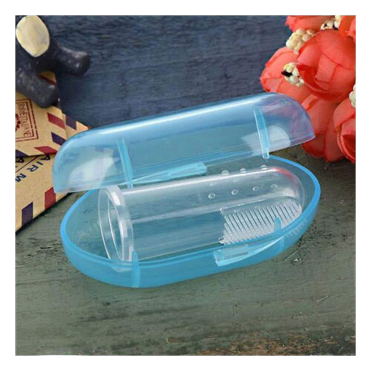 PACK2 MASAJEADOR SILICONA FORMA DEDAL PARA BEBE CON ESTUCHE AZUL DE NOVEDAD Y+PAPEL REGALO - 2