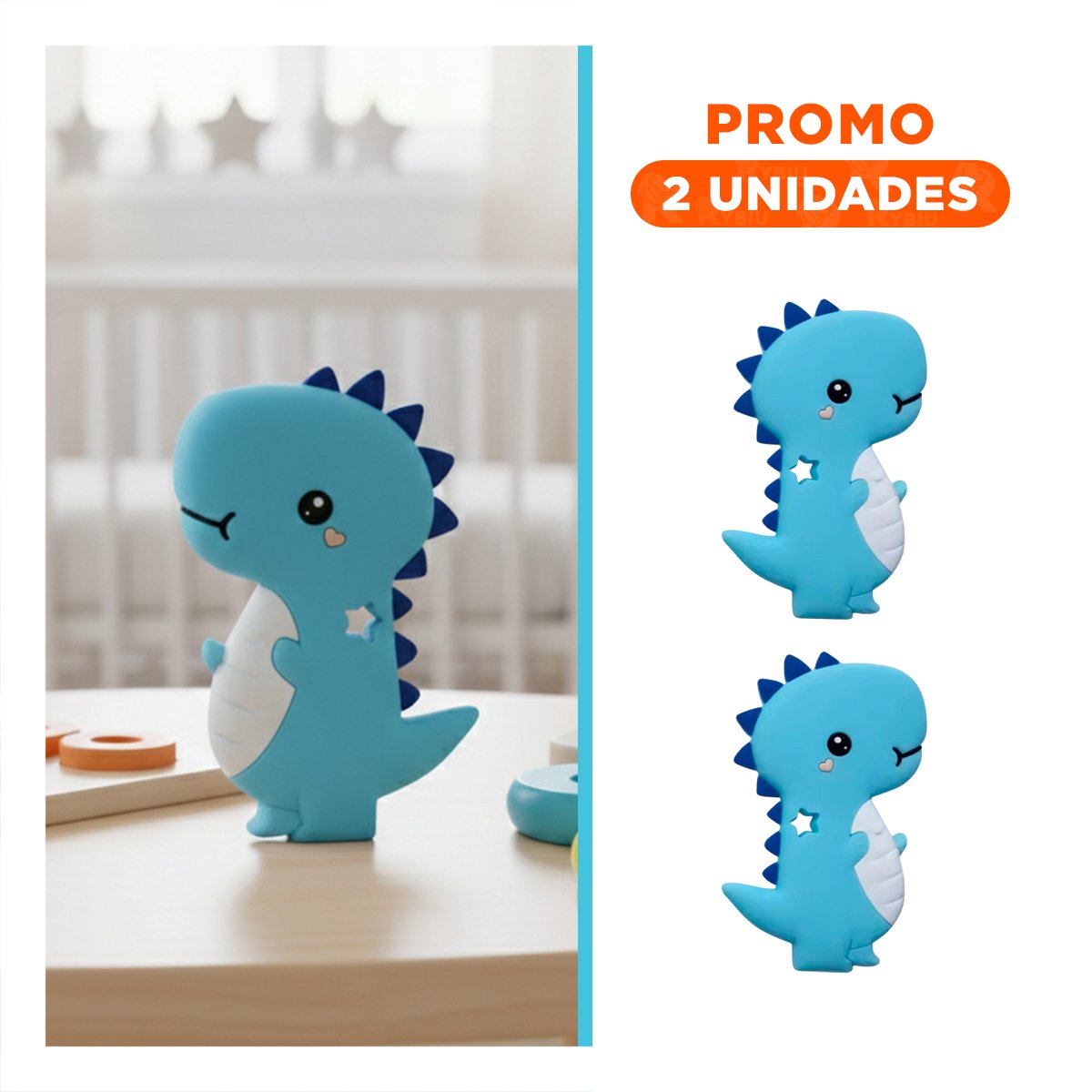PACK2 LIMPIADOR SILICONA MODELO DINOSAURIO PARA BEBE AZUL CON AGARRE SEGURO - 1
