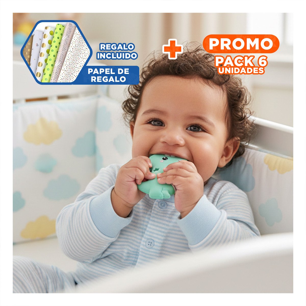 PACK6 RASCADOR SILICONA DISENO DINOSAURIO PARA BEBE VERDE CON PUNTA REDONDA Y+PAPEL REGALO - 1