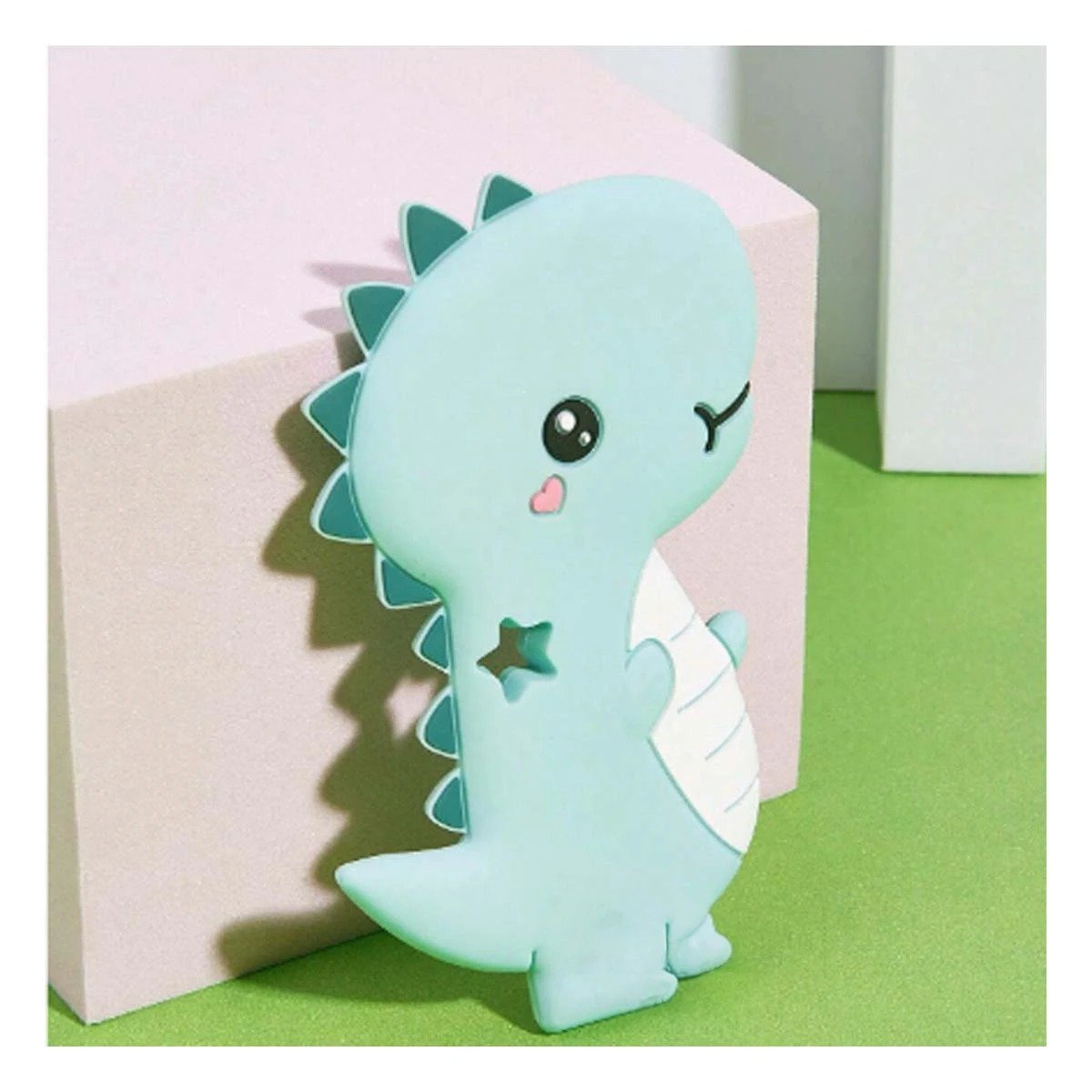 PACK4 JUGUETE SILICONA MODELO DINOSAURIO PARA BEBE VERDE DE RESISTENCIA ALTA Y+REGALO STICKER - 3
