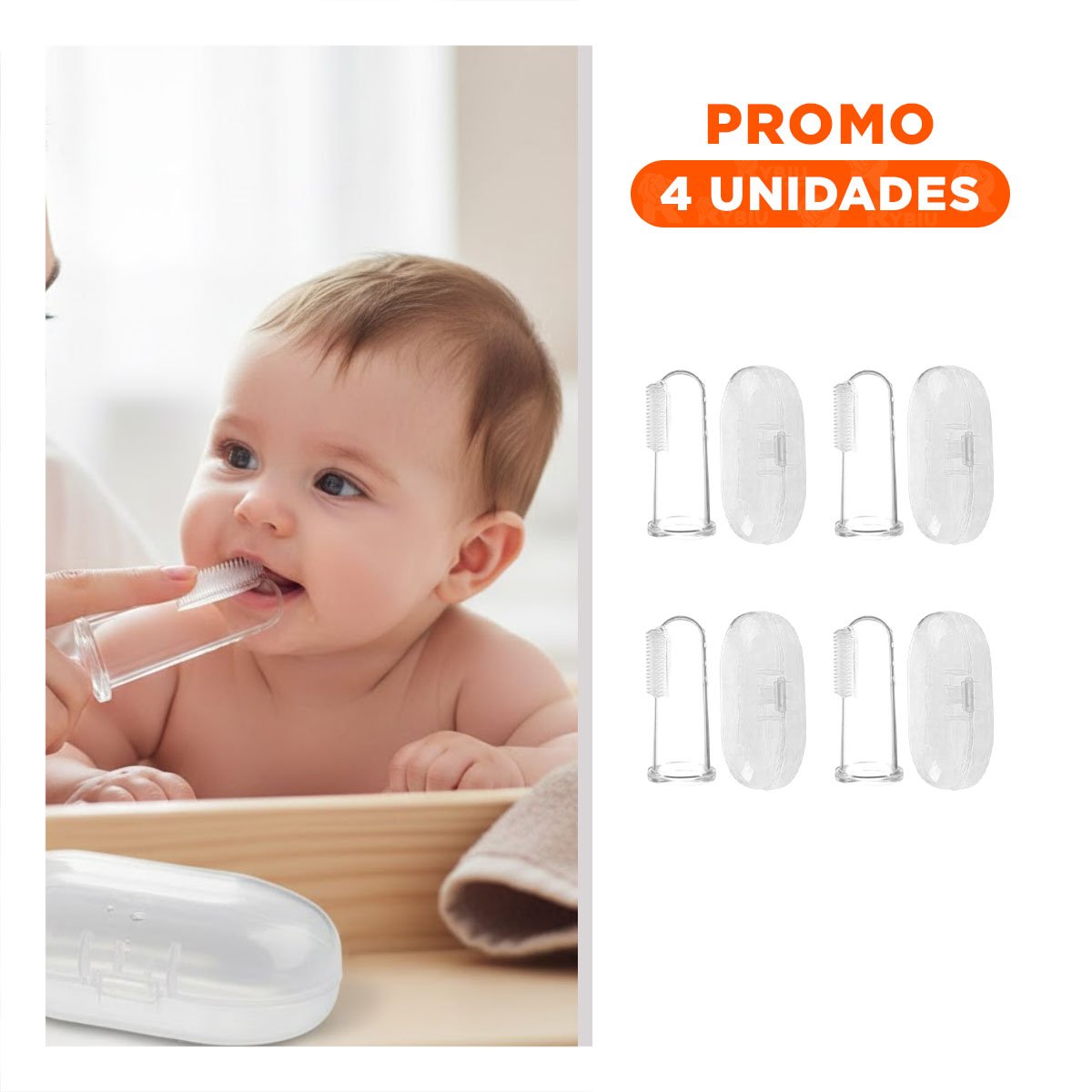 PACK4 MASAJEADOR BUCAL DISENO DEDAL PARA BEBE CON ESTUCHE PARA USO Y+REGALO STICKER - 1