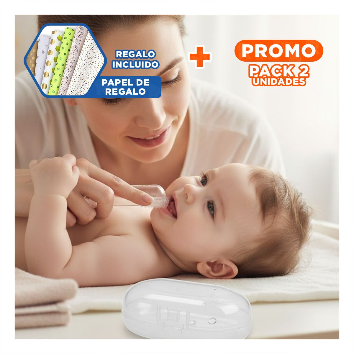 PACK2 LIMPIADOR ENCIAS DISENO DEDAL PARA BEBE CON ESTUCHE CON FIRMEZA Y+PAPEL REGALO - 1