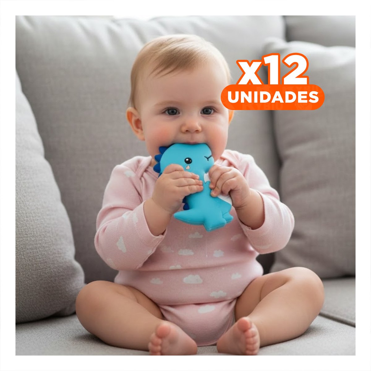PACK12 JUGUETE SILICONA FORMA DINOSAURIO PARA BEBE AZUL CON FORMA ANIMAL - 1
