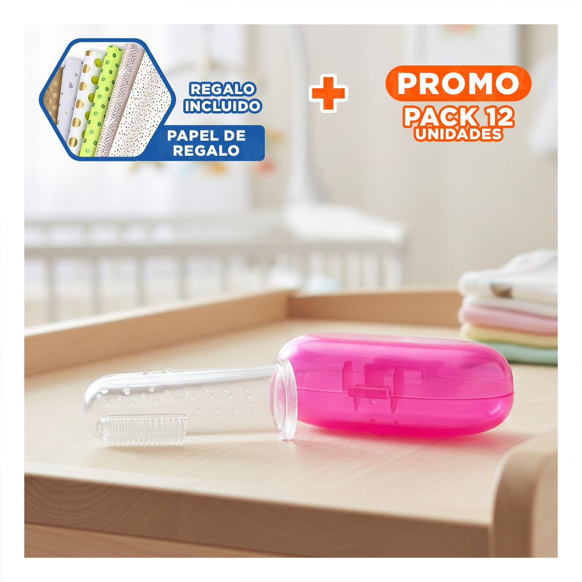 PACK12 ACCESORIO BUCAL FORMA DEDAL PARA BEBE CON ESTUCHE ROSA PARA INFANCIA Y+PAPEL REGALO - 1