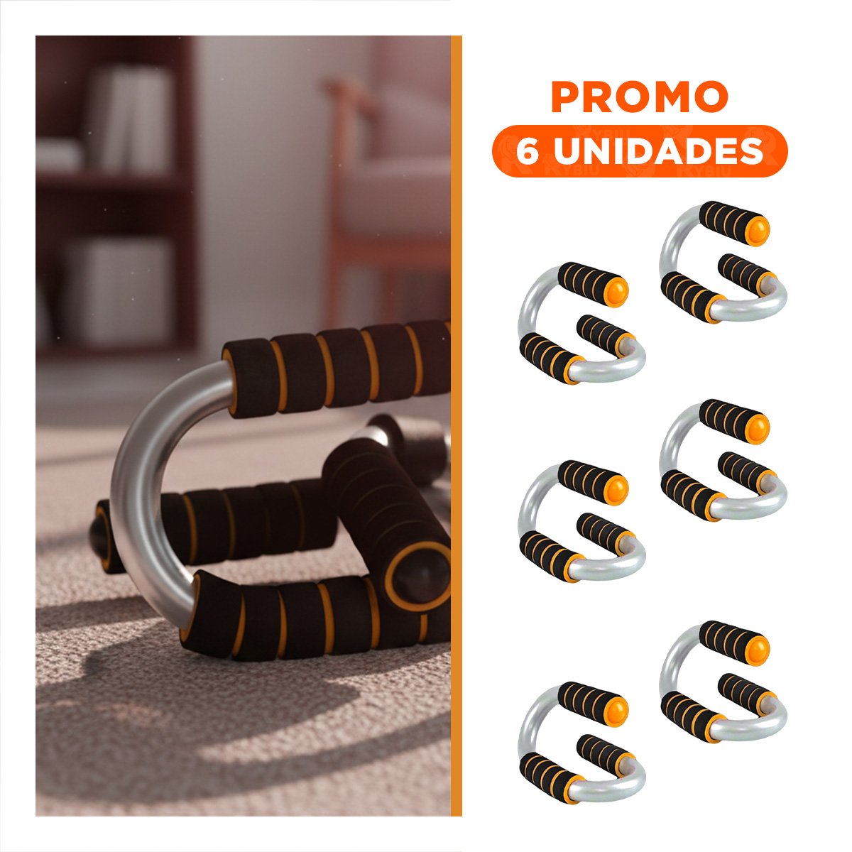 PACK6 PLATAFORMA FITNESS PUSH UP EN FORMA DE S NARANJA CON BASE ANTIDESLIZANTE - 1