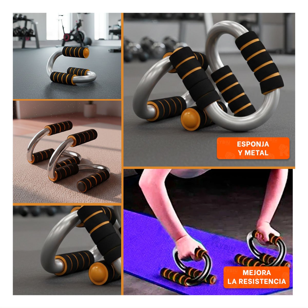 SOPORTE MUSCULAR PUSH UP EN FORMA DE S NARANJA CON APOYO CONFORTABLE Y+POST IT - 1