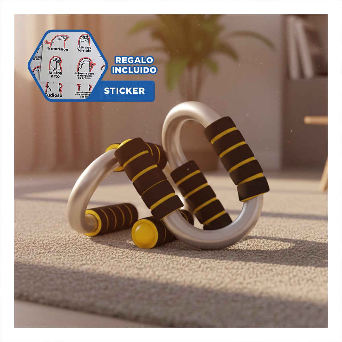 SOPORTE ACTIVO PUSH UP EN FORMA DE S AMARILLO CON AGARRE ERGONOMICO Y+REGALO STICKER - 1