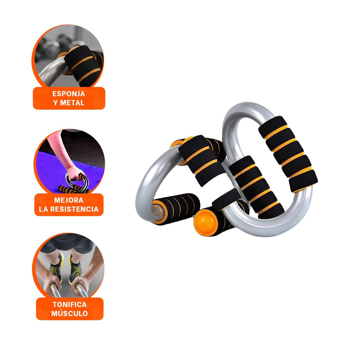 SOPORTE FITNESS PUSH UP EN FORMA DE S NARANJA CON BASE ESTABLE - 3