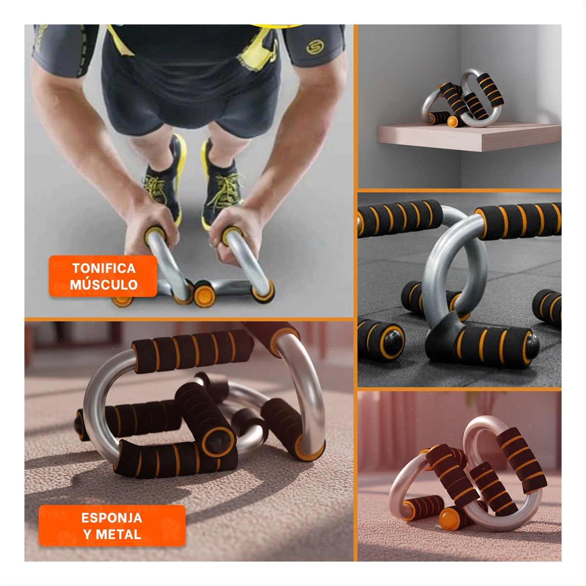 SOPORTE FITNESS PUSH UP EN FORMA DE S NARANJA CON BASE ESTABLE - 5