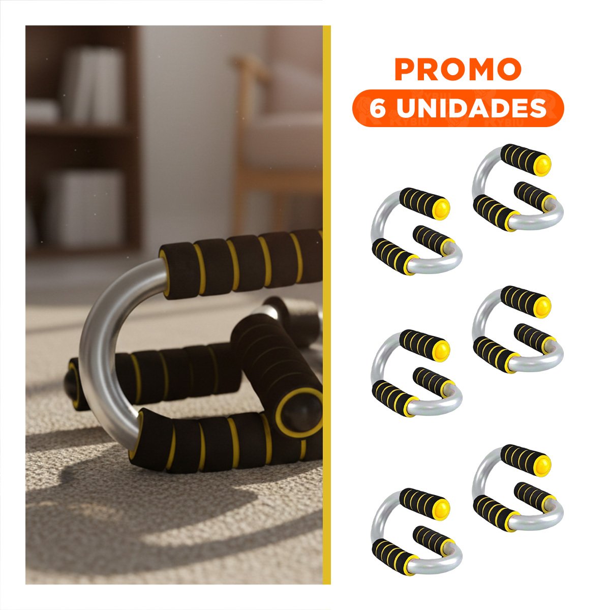 PACK6 PLATAFORMA FITNESS PUSH UP EN FORMA DE S AMARILLO CON BASE ANTIDESLIZANTE - 1