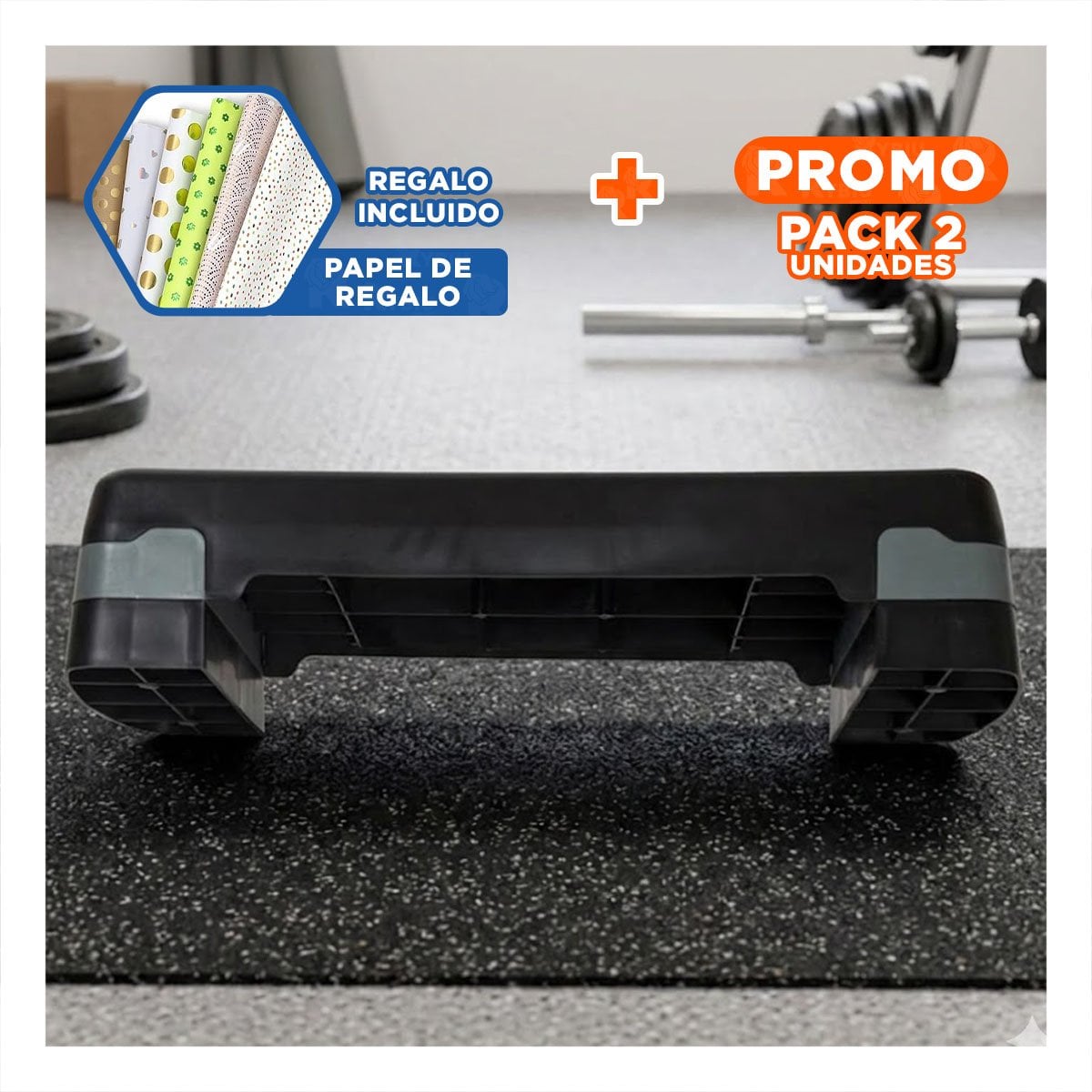 PACK2 TARIMA FITNESS PLOMO DE 2 NIVELES PARA RUTINAS EN CASA Y+PAPEL REGALO - 1