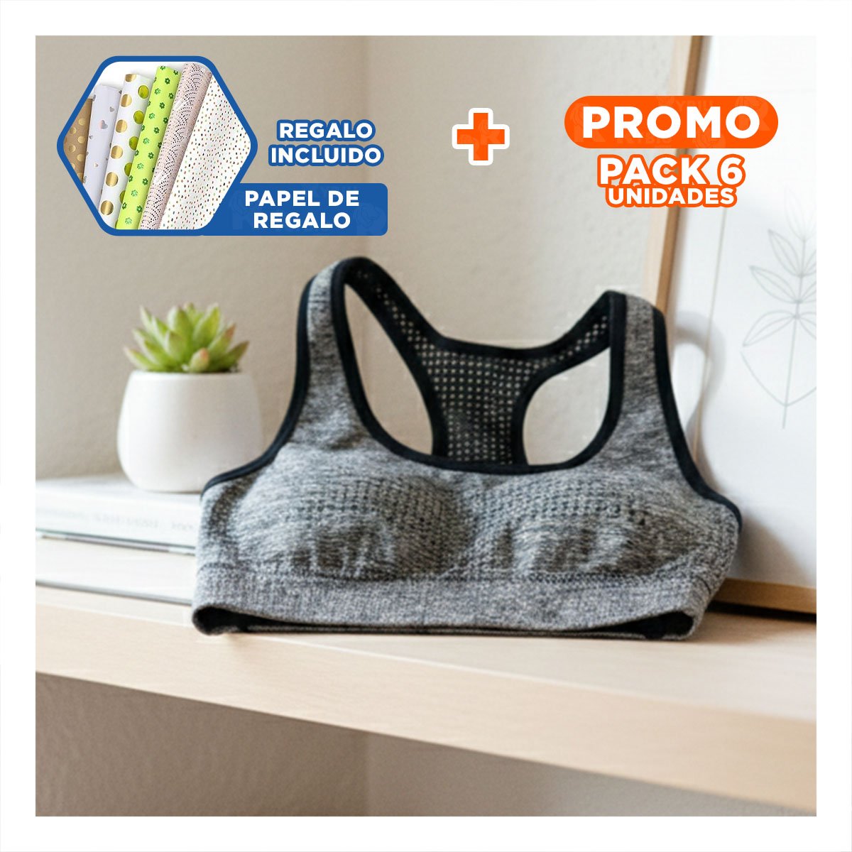 PACK6 EQUIPO FITNESS TOP Y SHORT FITNESS YOGA PLOMO CON AJUSTE COMODO Y+PAPEL REGALO - 1
