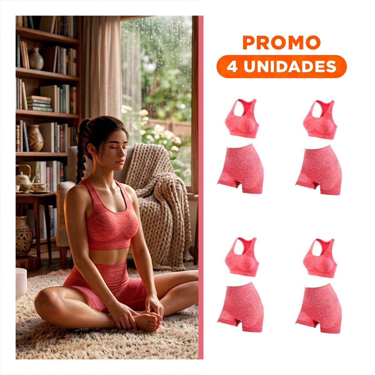 PACK4 EQUIPO DEPORTIVO TOP Y SHORT FITNESS YOGA ROJO CON TELA SUAVE Y+REGALO STICKER - 1