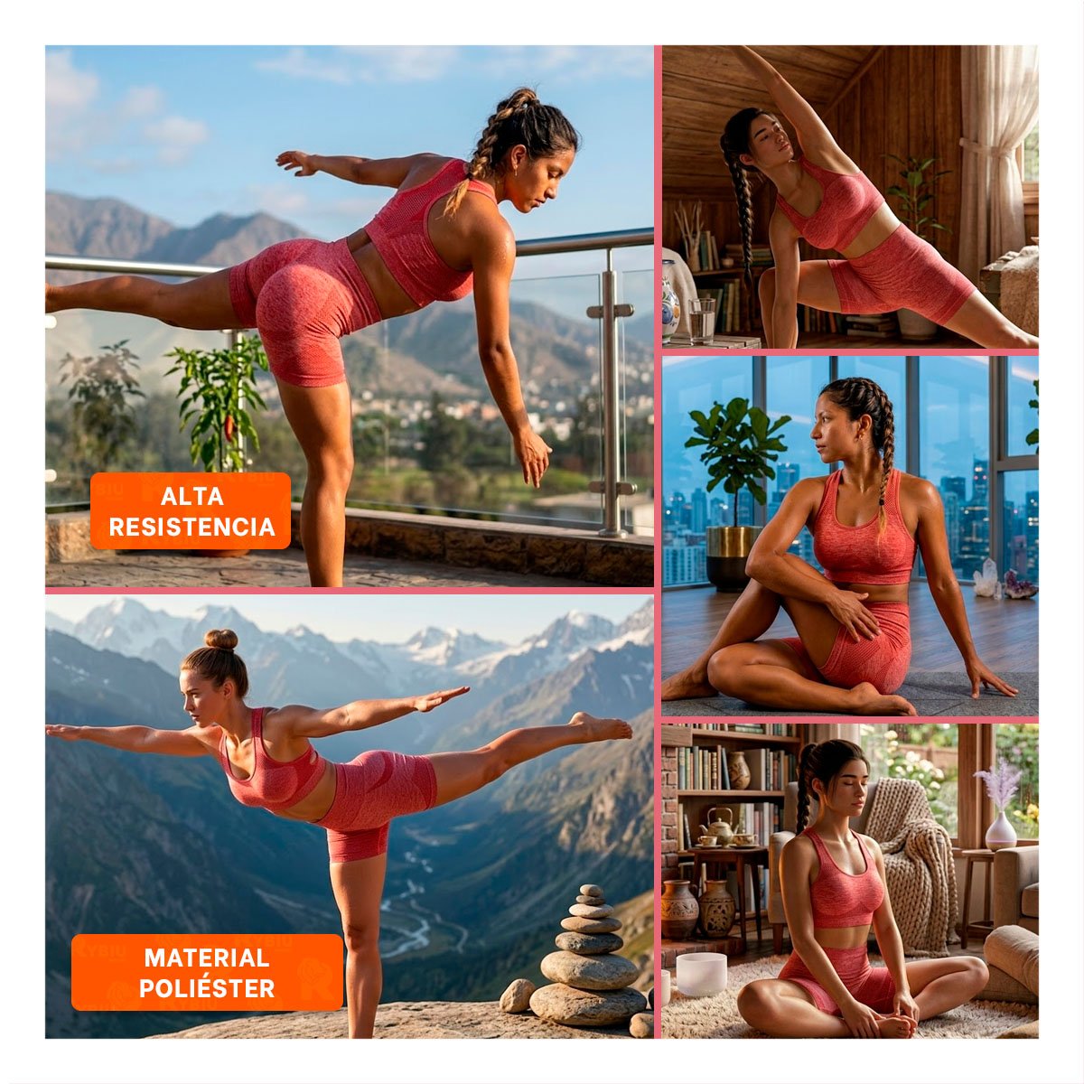 PACK4 EQUIPO DEPORTIVO TOP Y SHORT FITNESS YOGA ROJO CON TELA SUAVE Y+REGALO STICKER - 2