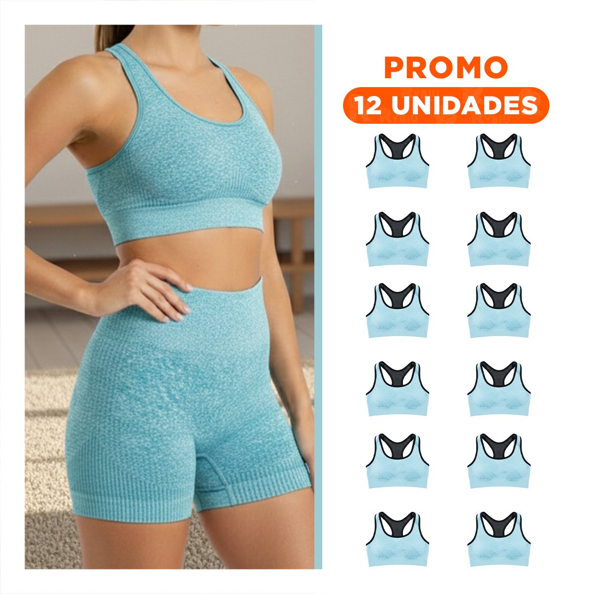 PACK12 PACK ACTIVO TOP Y SHORT FITNESS YOGA CELESTE CON TELA LIGERA Y+REGALO STICKER - 1