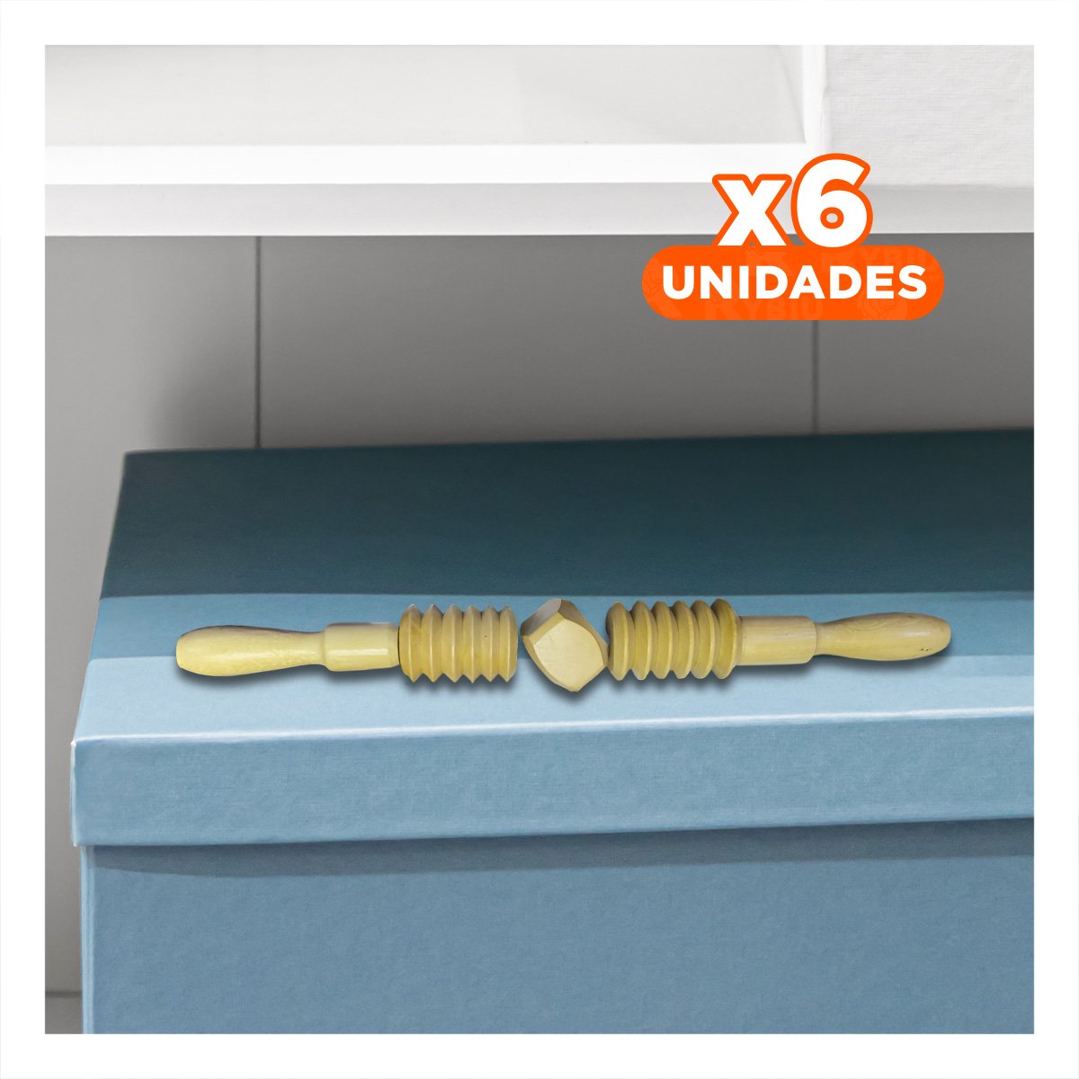 PACK6 ELEMENTO MASAJEADOR DE MADERA 40X4,5CM MOSTAZA CON GIRO SUAVE Y+REGALO STICKER - 1