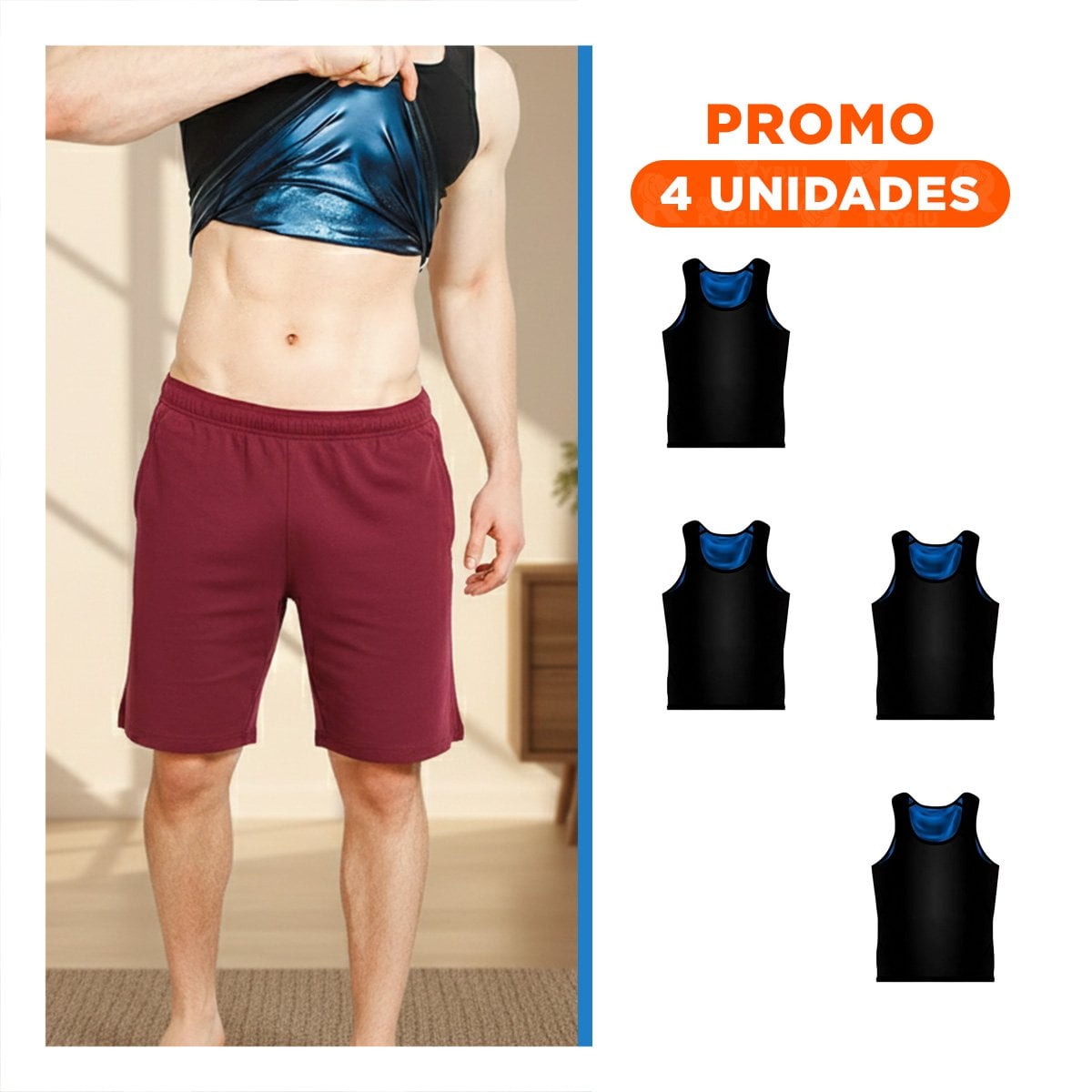 PACK4 BANDA TERMO ACTIVA EFECTO SAUNA HOMBRE TALLA 2XL 3XL NEGRO CON A Y+REGALO STICKER - 1