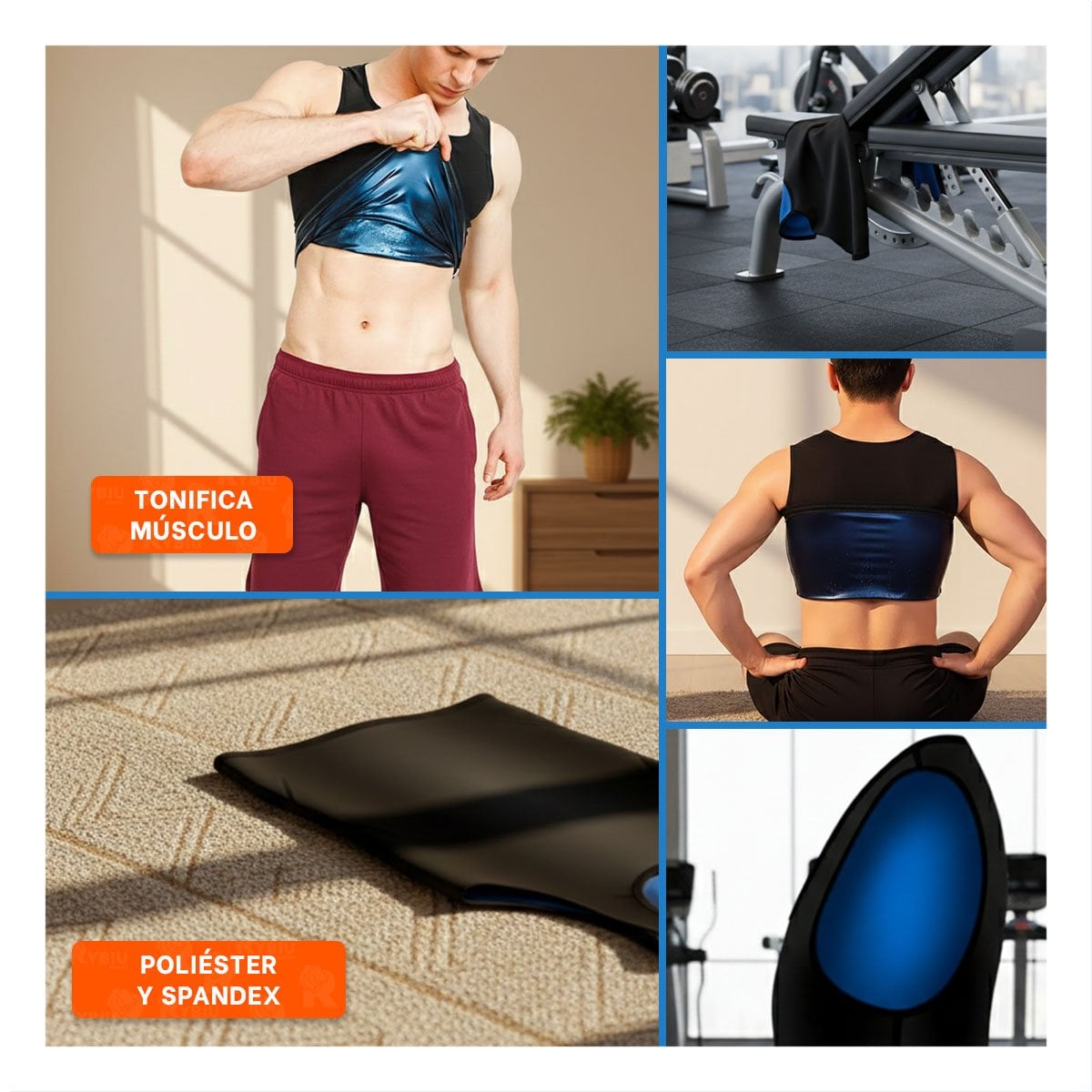 PACK4 BANDA TERMO ACTIVA EFECTO SAUNA HOMBRE TALLA 2XL 3XL NEGRO CON A Y+REGALO STICKER - 2