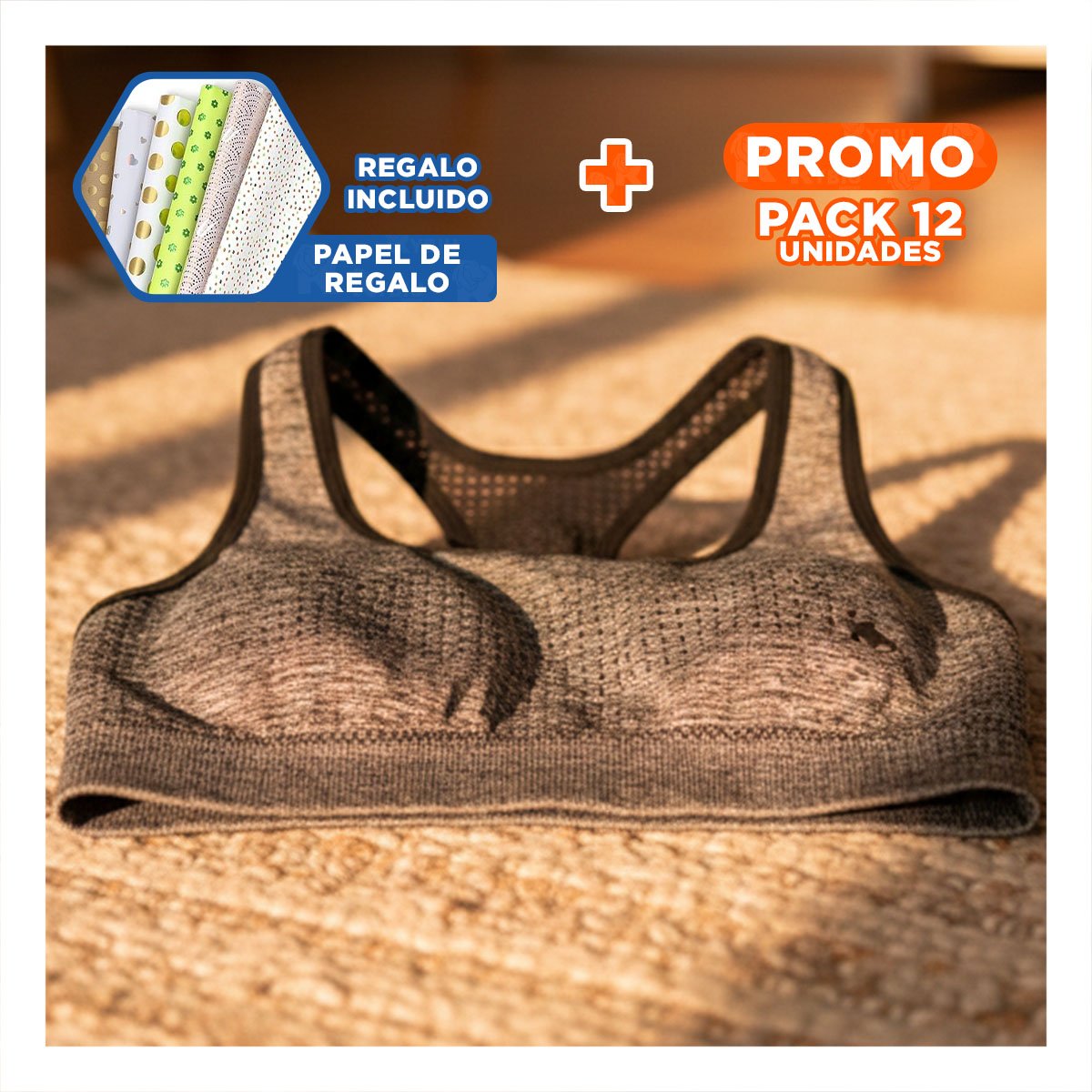 PACK12 PACK DEPORTIVO TOP Y SHORT FITNESS YOGA PLOMO CON AJUSTE FIRME Y+PAPEL REGALO - 1