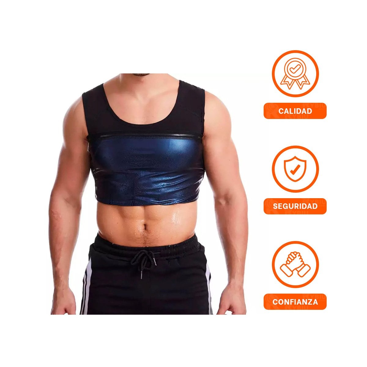 PACK6 CINTILLA PROFESIONAL EFECTO SAUNA HOMBRE TALLA L XL NEGRO CON AJUSTE Y+REGALO STICKER - 2
