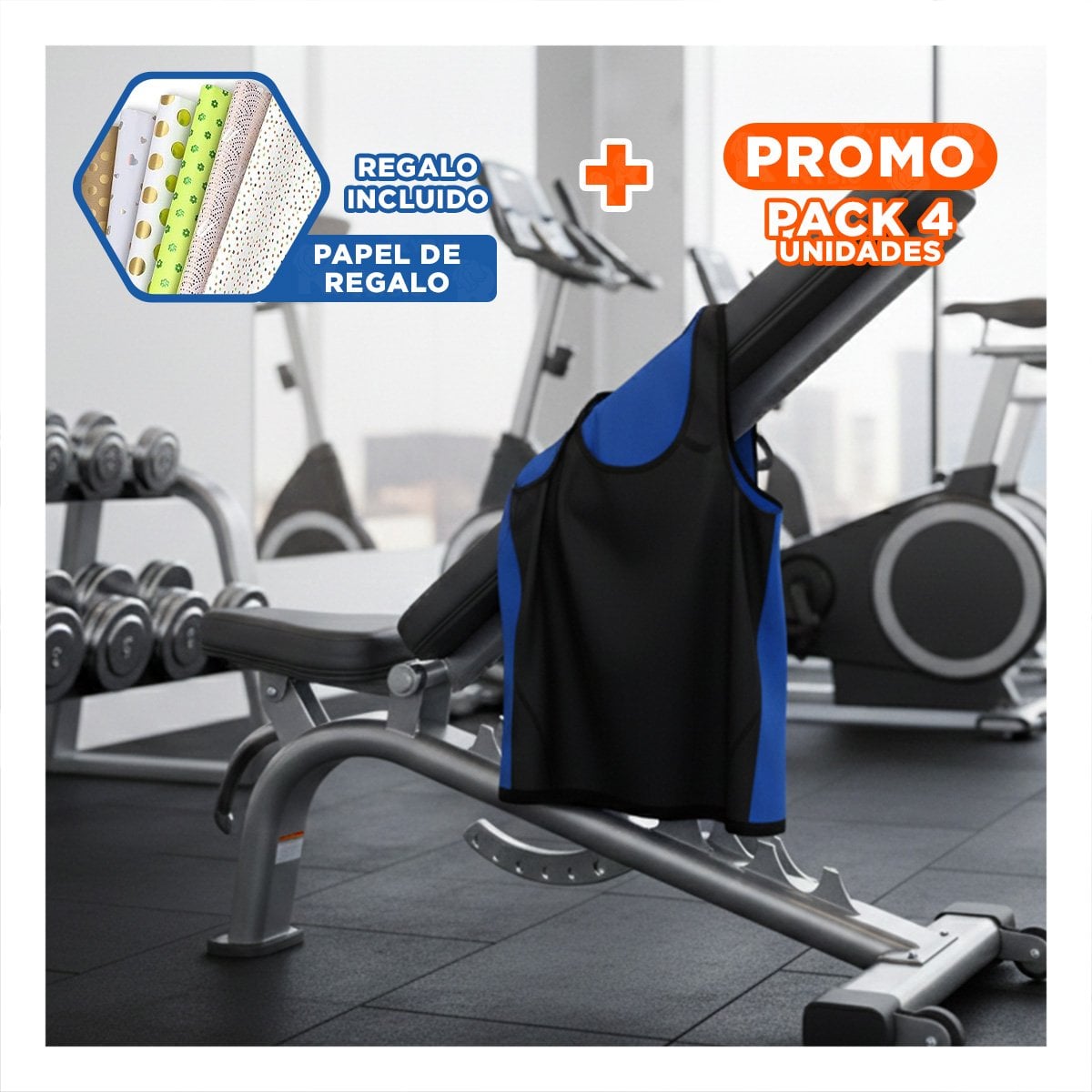 PACK4 BANDA ATLETICA EFECTO SAUNA HOMBRE TALLA L XL NEGRO CON COMPRESION SEGURA Y+PAPEL REGALO - 1