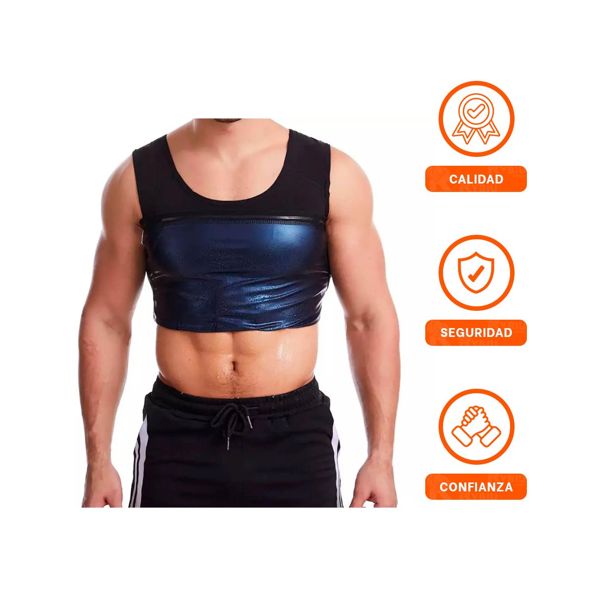 CINTURON MODELADOR EFECTO SAUNA HOMBRE TALLA 2XL 3XL NEGRO CON CONTROL MEDIO Y+LIGAS REGALO - 3
