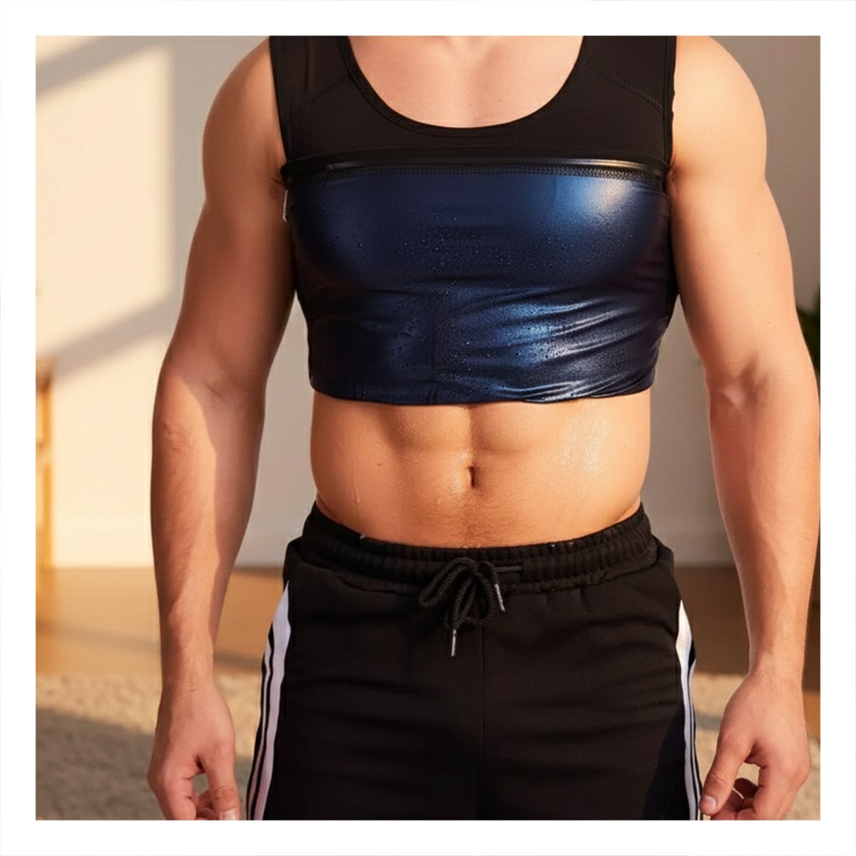 CINTURON DEPORTIVO EFECTO SAUNA HOMBRE TALLA L XL NEGRO CON SOPORTE LUMBAR - 1