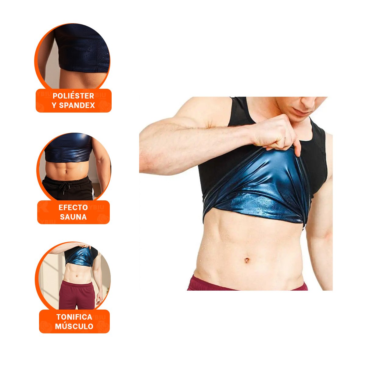 CINTURON DEPORTIVO EFECTO SAUNA HOMBRE TALLA L XL NEGRO CON SOPORTE LUMBAR - 3