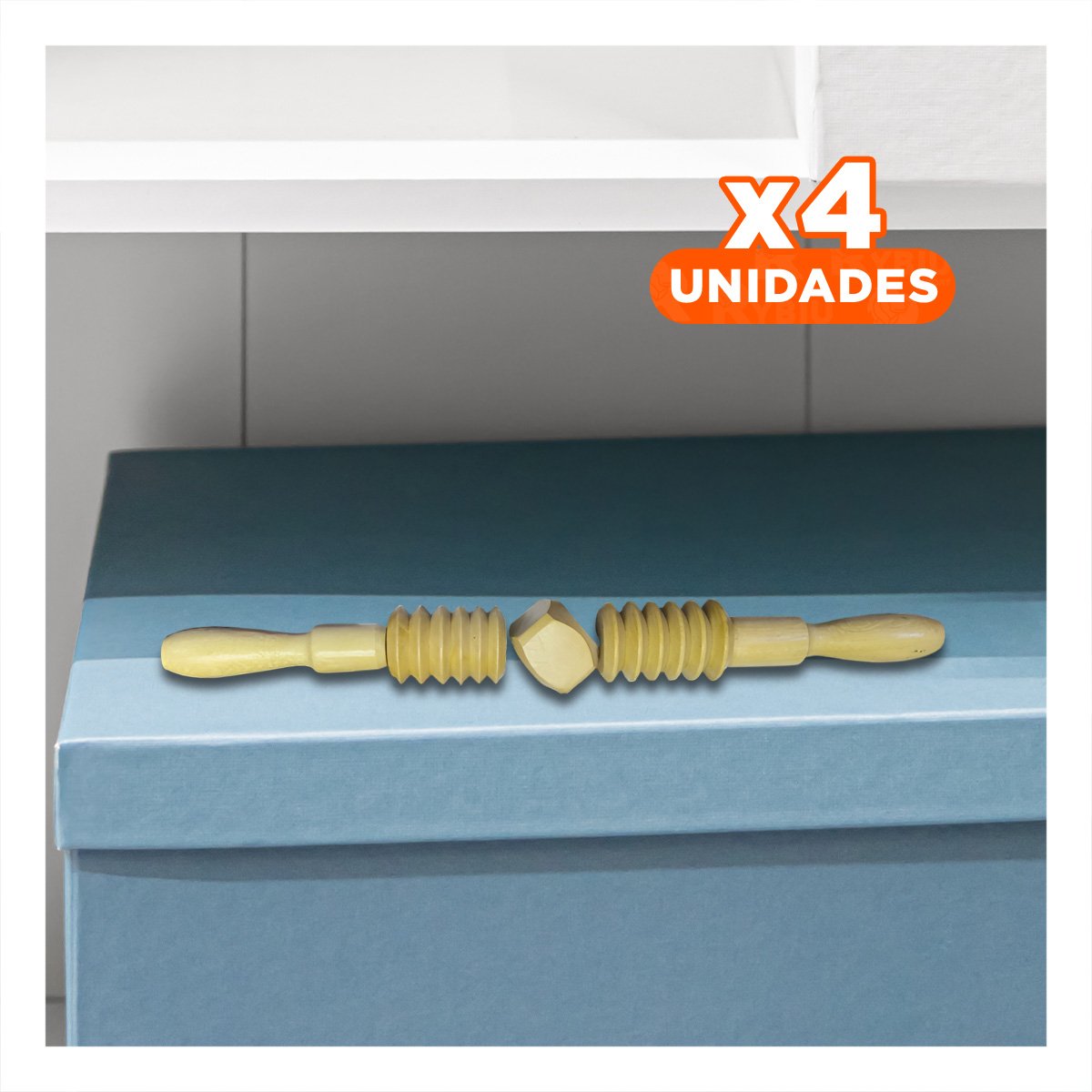 PACK4 DISPOSITIVO MASAJEADOR DE MADERA 40X4,5CM MOSTAZA CON RODILLO LISO - 1