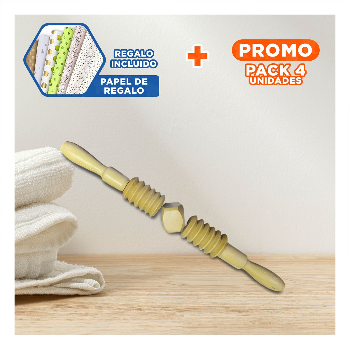 PACK4 DISPOSITIVO CORPORAL DE MADERA 40X4,5CM MOSTAZA CON MOVIMIENTO CONSTANTE Y+PAPEL REGALO - 1