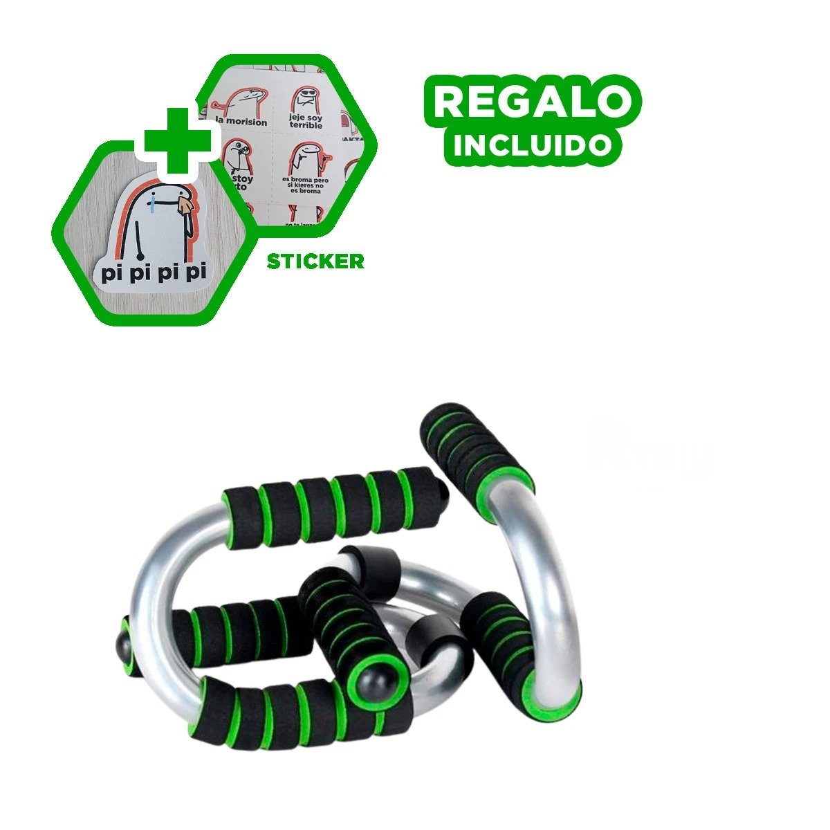 SOPORTE ACTIVO PUSH UP EN FORMA DE S VERDE CON AGARRE ERGONOMICO Y+REGALO STICKER - 1