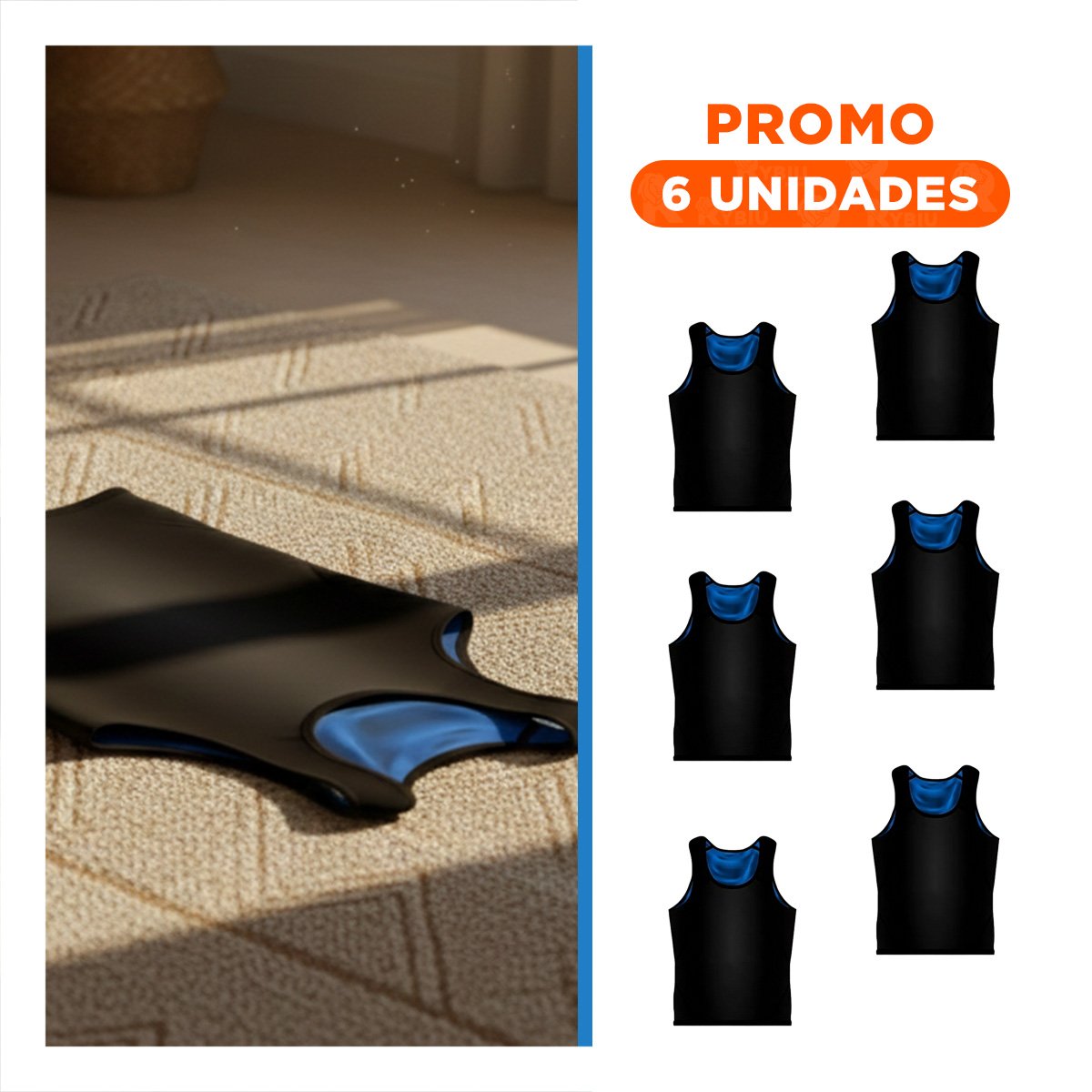 PACK6 BANDA DEPORTIVA PRO EFECTO SAUNA HOMBRE TALLA L XL NEGRO CON CONTROL MEDIO - 1