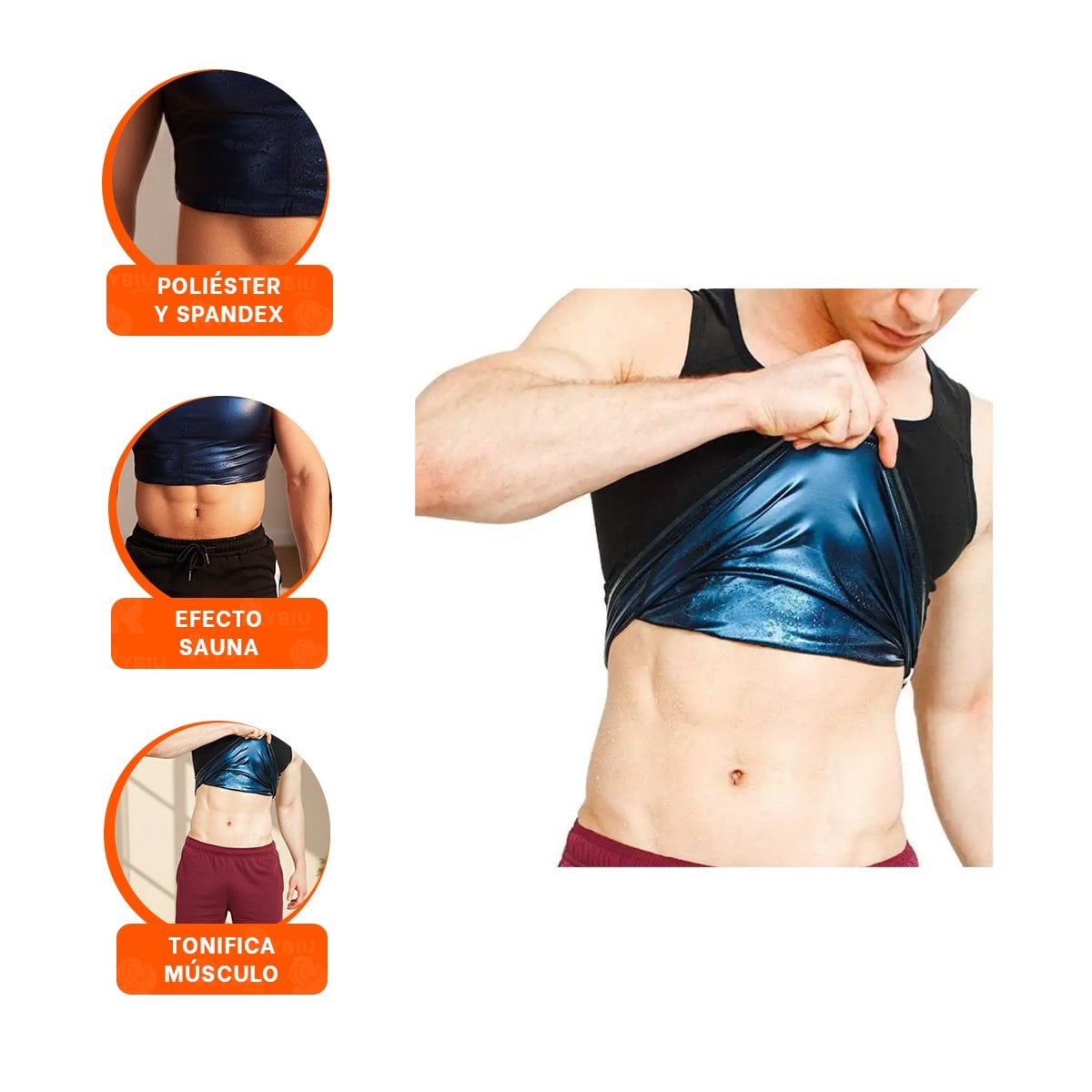 CINTURON DEPORTIVO EFECTO SAUNA HOMBRE TALLA 2XL 3XL NEGRO CON SOPORTE LUMBAR - 3