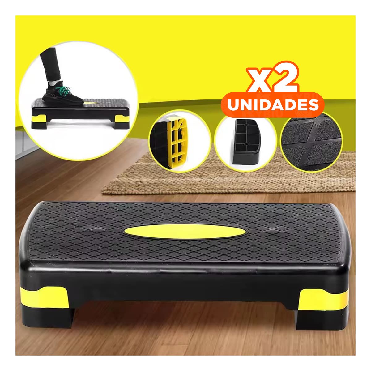PACK2 TARIMA AEROBICA AJUSTABLE AMARILLO PARA CARDIO DIARIO Y+REGALO STICKER - 1