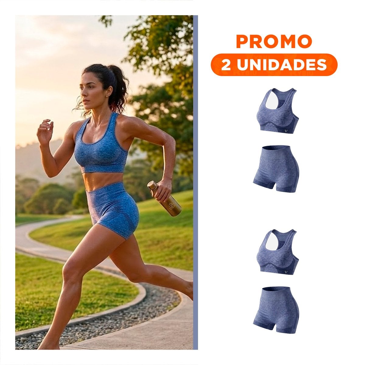 PACK2 DUPLA DEPORTIVA TOP Y SHORT FITNESS YOGA AZUL CON AJUSTE SEGURO - 1