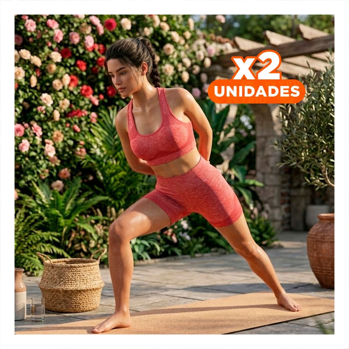 PACK2 DUPLA FITNESS TOP Y SHORT FITNESS YOGA ROJO CON SOPORTE FIRME Y+REGALO STICKER - 1