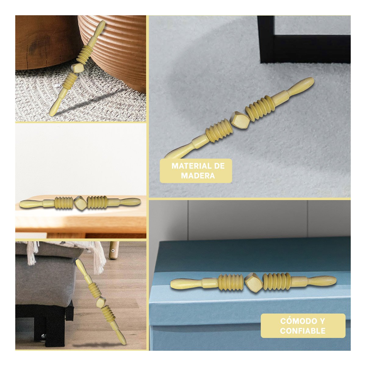 RODILLO PROFESIONAL DE MADERA 40X4,5CM MOSTAZA CON ESTRUCTURA FIRME Y+POST IT - 1