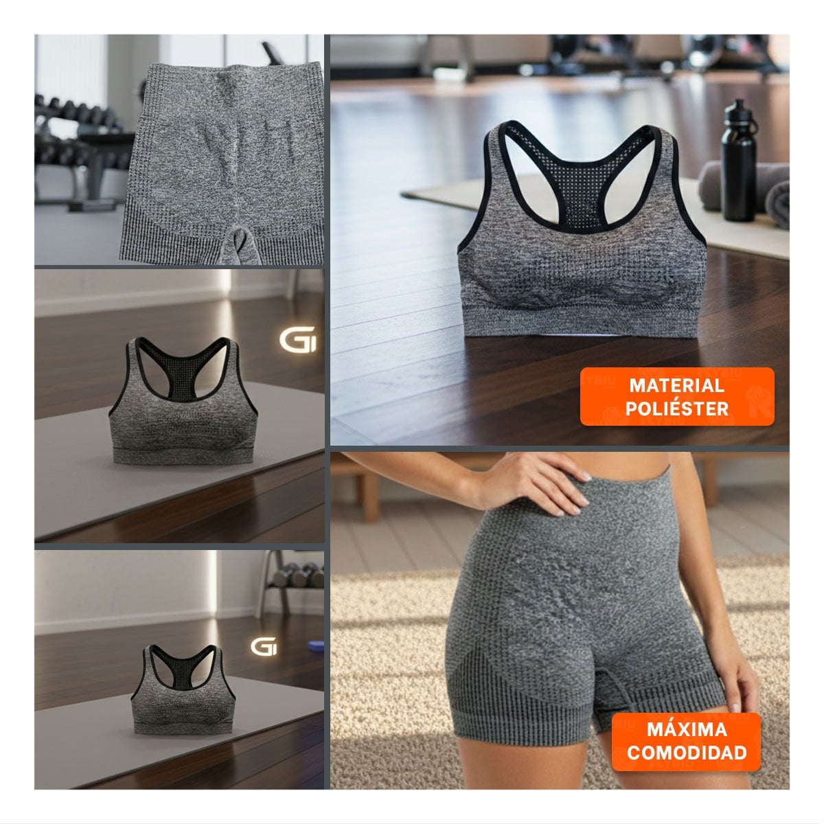 PACK2 DUPLA ACTIVA TOP Y SHORT FITNESS YOGA PLOMO CON TELA TRANSPIRABLE Y+PAPEL REGALO - 3