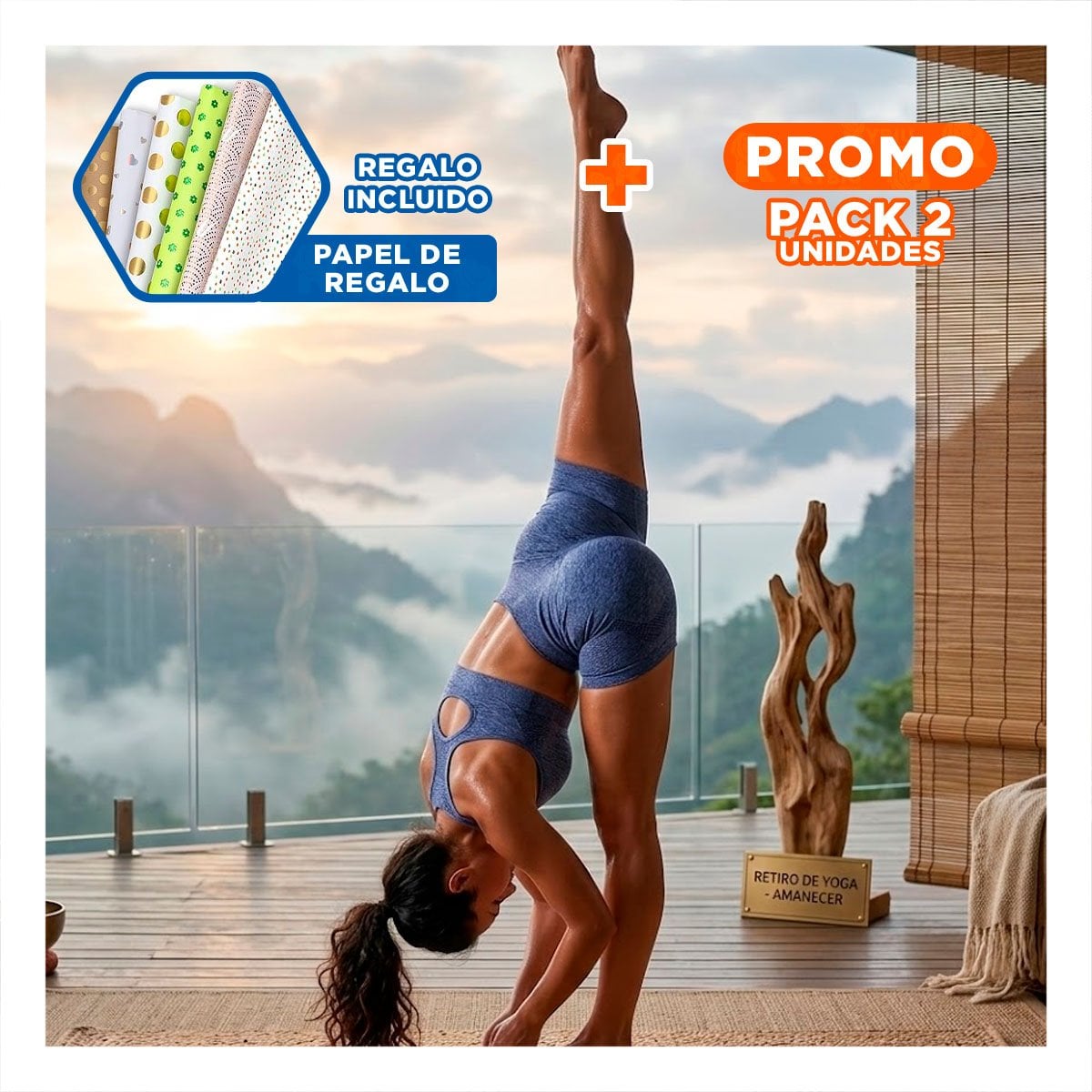 PACK2 DUPLA ACTIVA TOP Y SHORT FITNESS YOGA AZUL CON TELA TRANSPIRABLE Y+PAPEL REGALO - 1