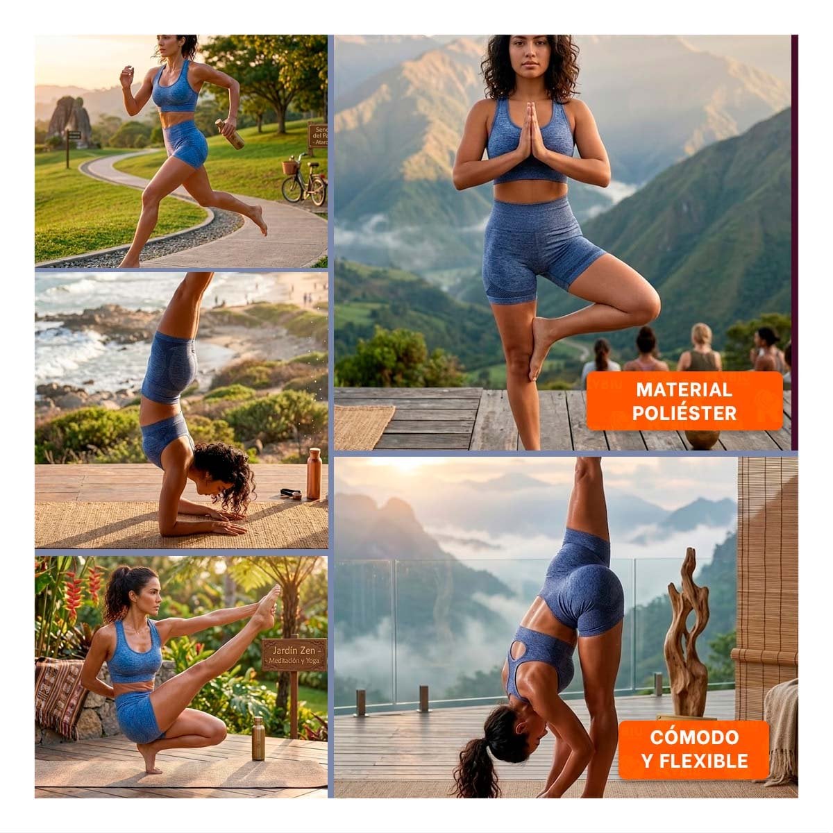 PACK2 DUPLA ACTIVA TOP Y SHORT FITNESS YOGA AZUL CON TELA TRANSPIRABLE Y+PAPEL REGALO - 3