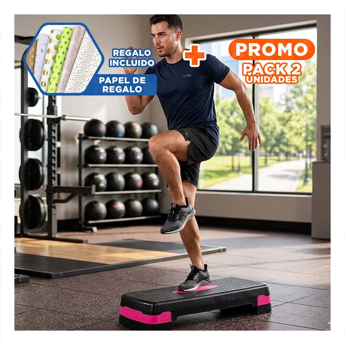 PACK2 TARIMA AEROBICA AJUSTABLE ROSADO PARA CARDIO DIARIO Y+PAPEL REGALO - 1