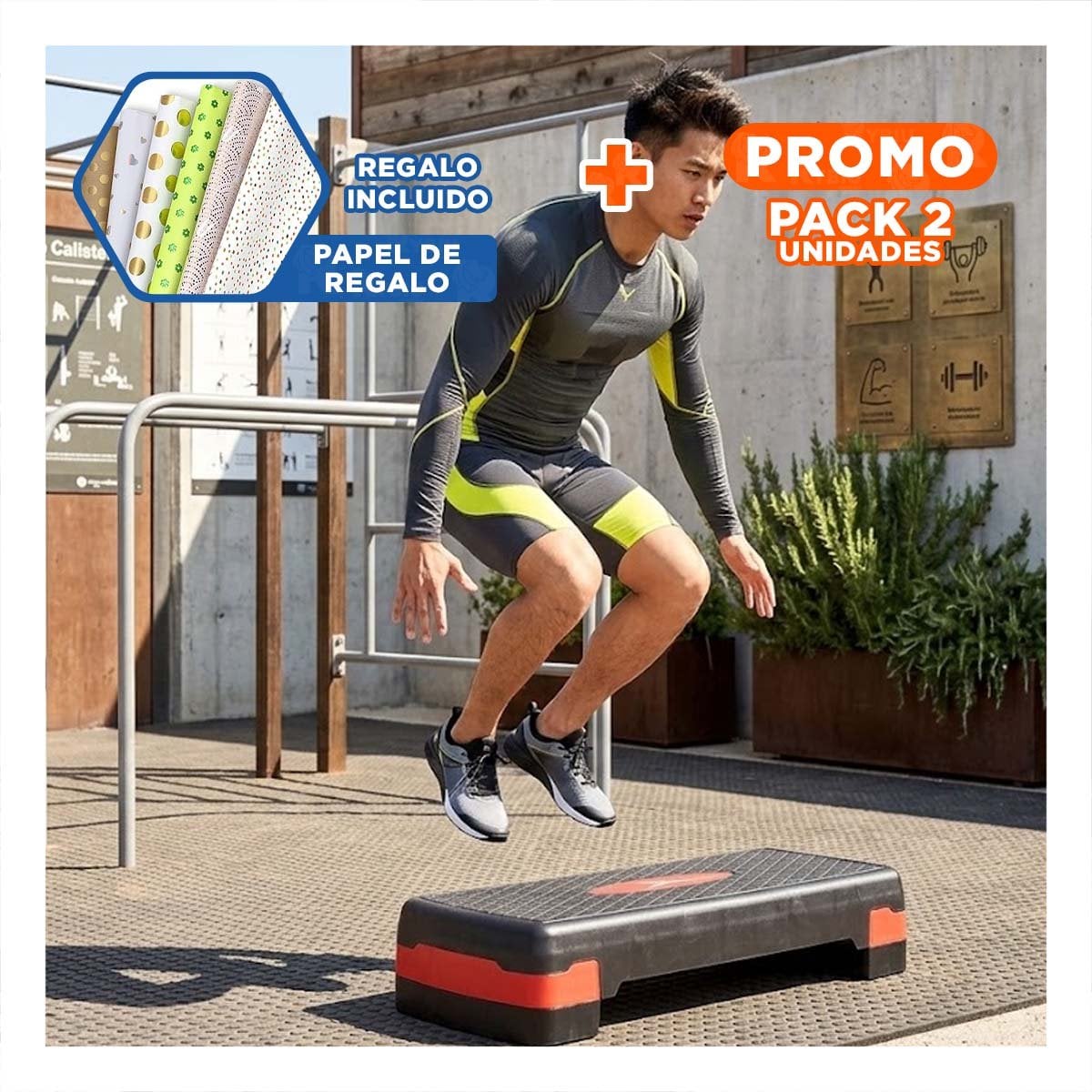 PACK2 TARIMA FITNESS ROJO DE 2 NIVELES PARA RUTINAS EN CASA Y+PAPEL REGALO - 1