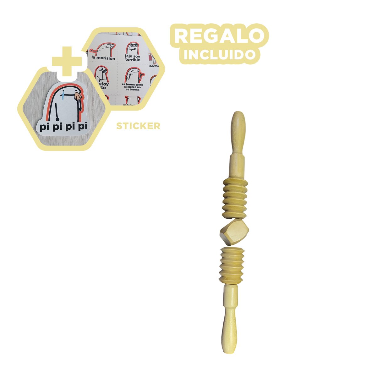 RODILLO MANUAL DE MADERA 40X4,5CM MOSTAZA CON DESLIZAMIENTO UNIFORME Y+REGALO STICKER - 1