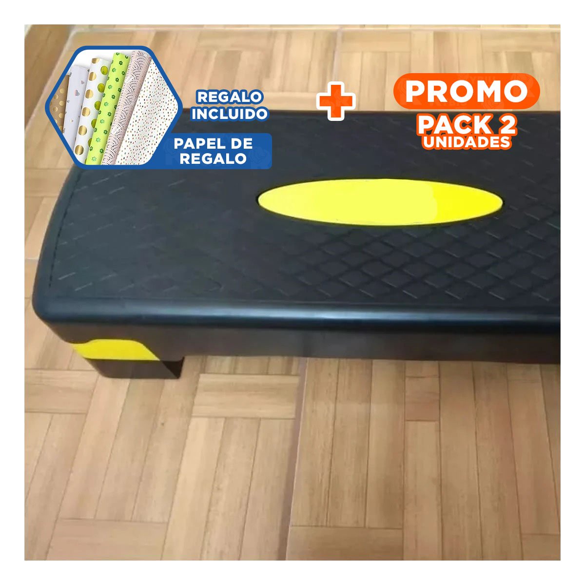 PACK2 TARIMA FITNESS AMARILLO DE 2 NIVELES PARA RUTINAS EN CASA Y+PAPEL REGALO - 1