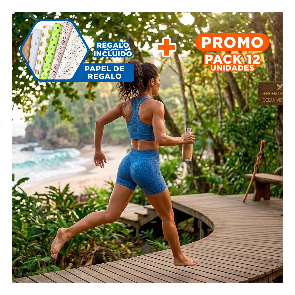 PACK12 PACK DEPORTIVO TOP Y SHORT FITNESS YOGA AZUL CON AJUSTE FIRME Y+PAPEL REGALO - 1